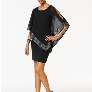 SLNY Metallic-Trim Capelet Sheath Dress
